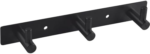 ALLES IM GRIFF Garderobenleiste mit 3 Kleiderhaken Linosa, Breite 195mm - Wandhaken zum Schrauben - Garderobenhaken Wand, Stahl schwarz matt