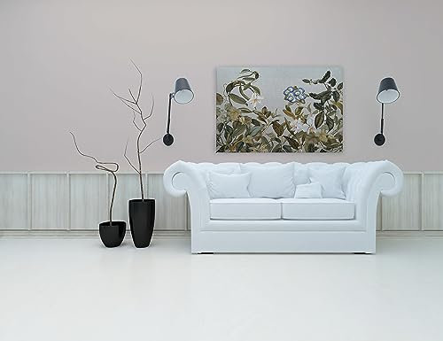 A.S. Création Leinwandbild Botanical Stil Blüten, Blättern und Textil - Kunstdruck Blau Grün Orange - 120x80 cm Querformat - Moderne Wanddekoration Schlafzimmer Wohnzimmer - Bild auf Keilrahmen