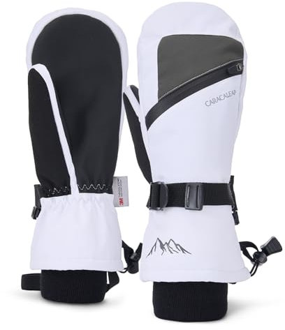 Caracaleap Skihandschuhe Winterhandschuhe Handschuhe Herren Damen Winter Schnee Fäustlinge Wasserdicht Winter Handschuhe Weiß M-L