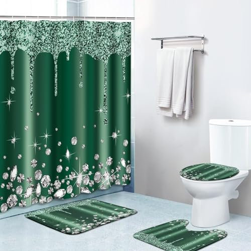 Bribay Lot de 4 rideaux de douche avec tapis antidérapants, housse d'abattant de toilette et tapis de bain, pour décoration de salle de bain, 182,9 x 182,9 cm