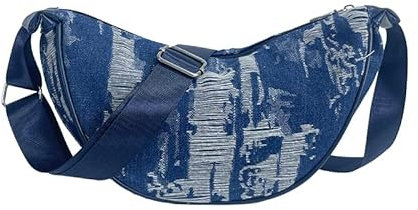 Fiorky Borsa a tracolla unisex in denim con zip, borsa a tracolla da viaggio for telefono (blu navy) (blu scuro)