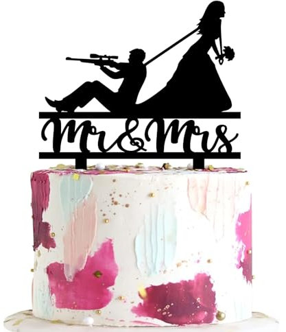 Keonsatrz Funny Hunter Wedding Cake Topper - Hunt is Over Gun Theme Wedding/Anniversary/Bridal Shower Party Decorations