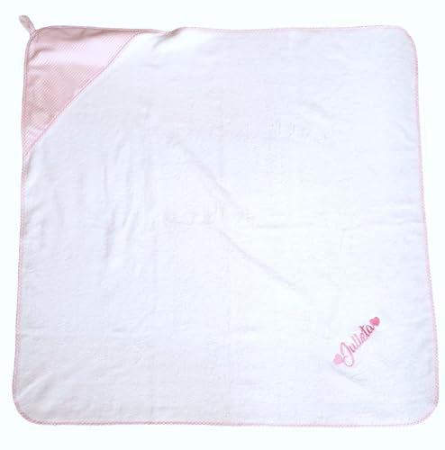 Nenel Personalisiertes Kapuzenhandtuch aus Frottee und Vichy, Rosa, Maße 100 x 100 cm, handgefertigt