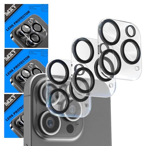 MXT 3 Pack Camera Lens Protector for iPhone 11 Pro Max and iPhone 11 Pro Ultra HD Clear 9H Hardness Tempered Glass Anti-Scratch and Silk Printed Night Circle Case Friendly Easy Installation.