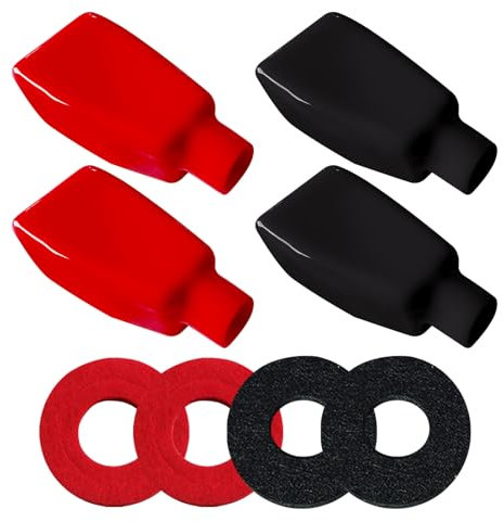 Ampper Top Post Flexible Battery Terminal Cover, Battery Terminal Clamp Insulator Protector W/Washers for Car, Vehicle, RV and Boat (Large, 2 Sets)