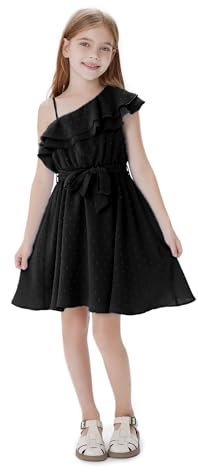 PATPAT Abito da Principessa Bambina Ragazza Vestiti con Volant Monospalla per Ragazze, Abito Senza Maniche a Trapezio, per Feste e Occasioni Speciali Cocktail Festa