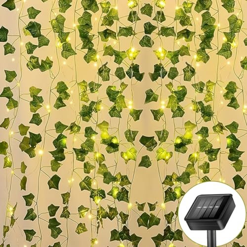 Zenovate Efeu Lichterkette Außen Solar, 10M Solar Lichterkette Aussen, 100LED Solarlichterkette Außen Wetterfest für Balkon Deko, 8 Modi Balkon Lichterkette Solar für Terrassen Deko, Garten, Bäume