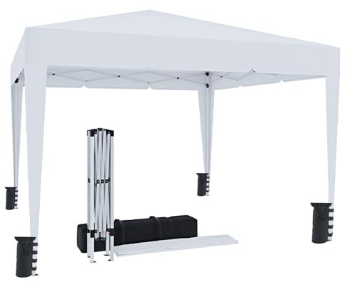 Gazebo Pieghevole 3x3m Idrorepellente con 4 Sacche per Pesi e Borsa Trasporto - Chiusura a Fisarmonica per Fiere, Campeggio, Esterno, Piscina - Struttura in Acciaio - Copertura 160g/m² (Bianco)