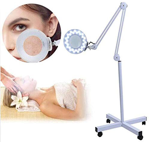Schönheitssalonlampe für Tätowierungen, kaltes LED-Licht, 5-fache Vergrößerung, Augenbrauen, Wimpern, Nagel, Akne, Chirurgie, schattenlose Stehlampe, faltbar mit Riemenscheibe (Farbe: A: weiß)