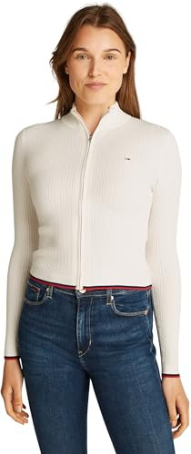 Tommy Jeans Women’s Slim Fit Cable Knit Zipped Jumper, Off-White (Ancient White), S