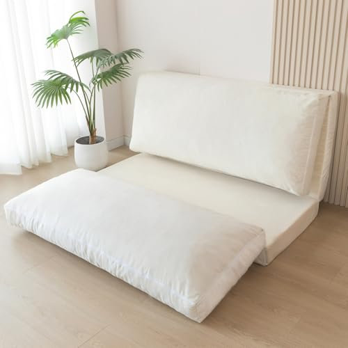 MAXYOYO Bohnenbeutel Bettklapper Samt -Samtsofa Bettbodenmatratze für Erwachsene, extra Dickes 6 -faches Bodensofa für Schlafzimmer Wohnzimmer, Creme, 100x240 cm