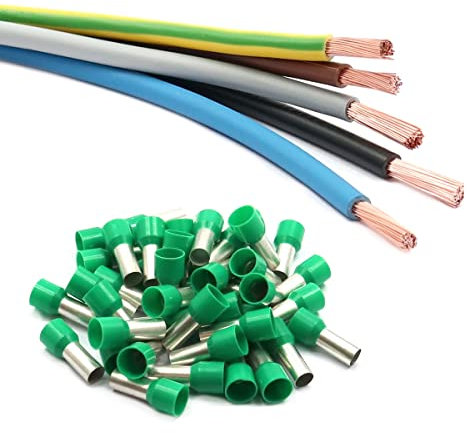 Xenterio 16mm² Verdrahtungssatz für Zählerschrank/Elektroverteilung, 5x 5m Kabel (braun/schwarz/grau/blau/grün-gelb), 75 Aderendhülsen mit Kunststoffkragen