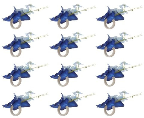 Xafrstyu 12 Pièces Rond de Serviette, Rond de Serviettes de Table Fleur Artificielle, Faux Porte-Serviettes de Table de Fleur, Anneau de Serviette, pour Dîner, Mariage Décor de Table (Bleu)