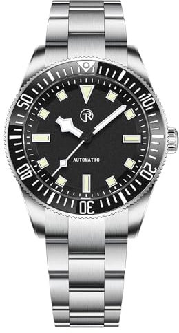 RollsTimi Automatik Herrenuhren 40mm Edelstahl 100M Wasserdicht Mechanische Taucher Armbanduhr für Männer, C3 Lume, Keramik Lünette, Synthetisches Saphirglas (RT7910-Schwarz)