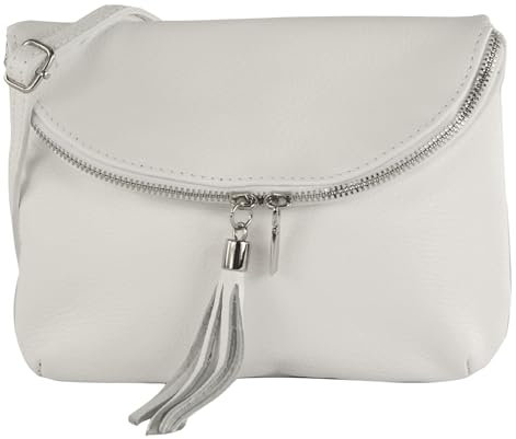 modamoda de T07L / T139L Damen Leder kleine Umhängetasche 2 Modelle handmade in Italy, Farbe:Weiß
