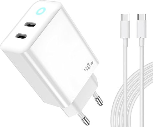 Doppel-Ladegerät USB C 40 W für Samsung Galaxy, Oppo, Xiaomi, iPhone 15,15 Pro, 15 Pro Max/15 Plus/15, iPad Pro/Air - Kabel 1 M Typ-C Schnellstecker Ladegerät Netzteil Ladegerät