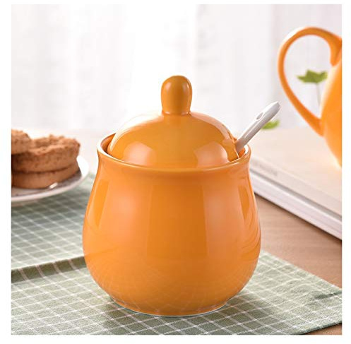 OWOHYG Sugar Bowl Color Sugar Bowl Creative Coffee Cube Sugar Bowl Tea Bowl Salt Bowl Ceramic Sugar Bowl with Lid Candy Jar (Orange One Size)