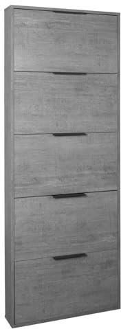 Composad | Scarpiera Slim della Linea ESPRESSO con 5 Ribalte, Scarpiera Salvaspazio, per Ingresso, Ripostiglio, Portascarpe, (LxAxP) 65x173,5x15 cm, Colore Grigio Cemento, Made in Italy