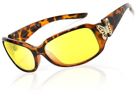 TJUTR Night Driving Glasses for Women Wrap Around Anti Glare Polarised Night Vision Glasses Yellow Lens