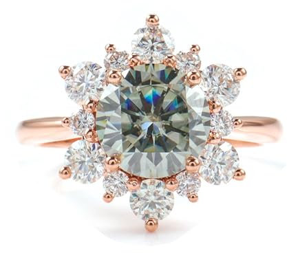 AMDXD Echt Gold Schmuck Eheringe Rotgold 585 14 Karat, Blumen Partnerringe mit Moissanit Hell Grau, 14K Rosegold Trauringe Pärchen Ringe, Gr.48 (15.3)