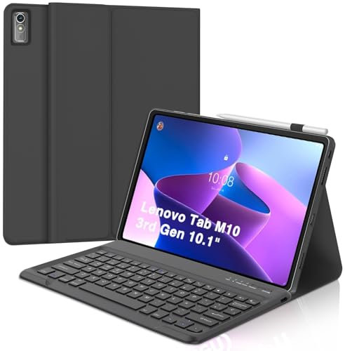 WINCHKING Custodia per tastiera Lenovo Tab M10 (3rd Gen) 10,1 pollici, tastiera Bluetooth per Lenovo Tab M10 Tablet 2022, magnetica rimovibile e layout QWERTZ, nero
