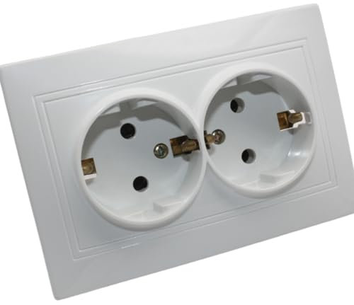 HTTYHT 3 Pièces Double Prise Electrique Encastrable Prise Murale Schuko Prises ÉLectriques Standard 16 A 250 V Prises Murales à Encastrer avec Terre pour Chambre Salon Bureau, Blanche