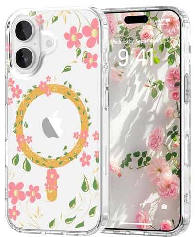 Pepmune Cover Floreale per iPhone 16, Rosa Chiaro