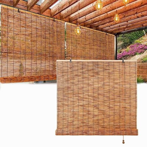 Zhixubah Tenda Avvolgibile in bambù Tende Oscuranti per Interni Cortina di Canna Protezione Solare Naturale Tenda A Rullo in Bamboo Tapparelle per Finestre Esterno con Sollevatore Impermeabile