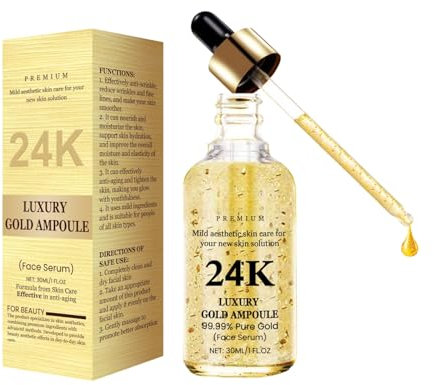 24K Gold Serum Gesicht, Anti Aging Serum mit Hyaluron & Vitamin C, Anti Falten Gesichtsserum für Straffende Haut, Deeply Moisturizing, Pigmentflecken Entferner Gesicht, Verbessert die Hautelastizität