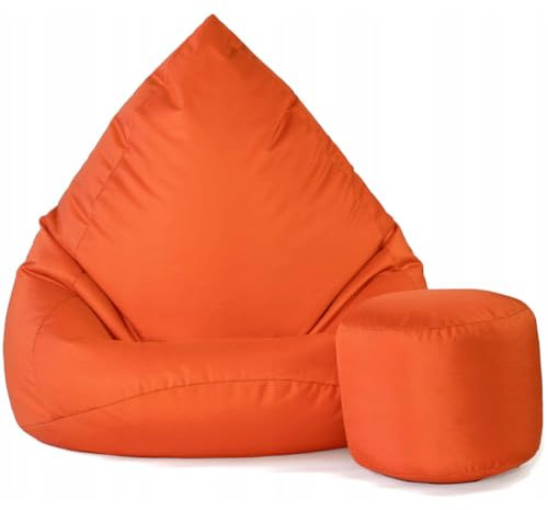 Slevobox Sitzsack mit Hocker Orange 112x82x82 cm - XXL Sitzsack Erwachsene mit Füllung - Schlafzimmer und Wohnzimmer Möbel - Indoor Sitzsäcke Wasserdicht - Lounge Sessel - Bean Bag