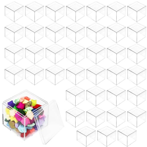 40 Pack Mini Acrylic Cube Boxes, 5.5cm Clear Favour Storage Boxes with Lids | Small Square Storage Boxes for Party Favours, Treats, Sweets, Jewellery, Beads, Pills, Crafts and DIY