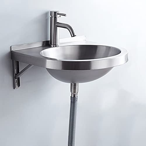 SdaryWare Lavabo da appoggio in Acciaio Inox a Parete, lavello angolare per Bagno, Mini lavello da appoggio a Parete con Rubinetto, Mini lavello da appoggio per guar,Set A