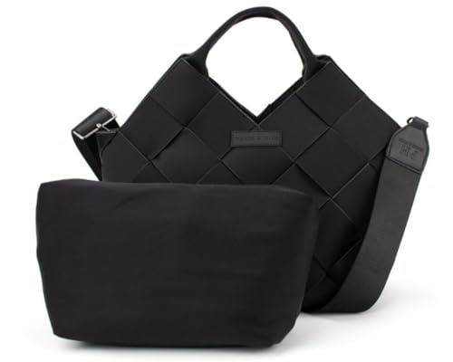 Parker & Hyde Woven Tote Bag for Women - Crossbody Shoulder Handbag with Matching Pouch - Black