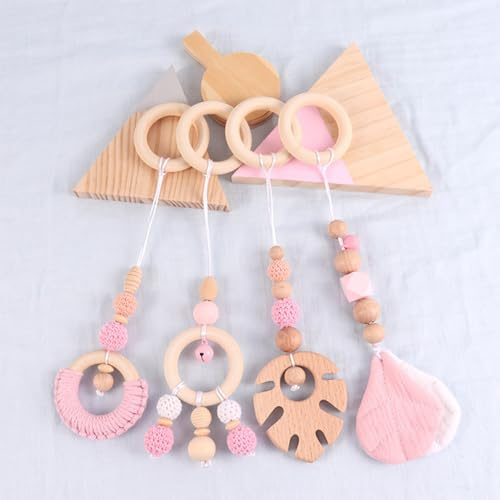 Xiyocadt 4 Stück Baby Spielbogen Anhänger, Holz Spielbogen für Hängende Spielzeug für Neugeborenen Baby Shower Geschenk (28cm,Rosa)