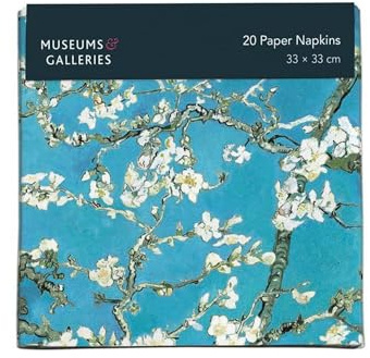 Museums & Galleries 20 Paper Napkins - Elegant 'Almond Branches in Bloom' - Vincent Van Gogh Artistic Design - Disposable Serviettes for Parties & Dining - 33 x 33cm