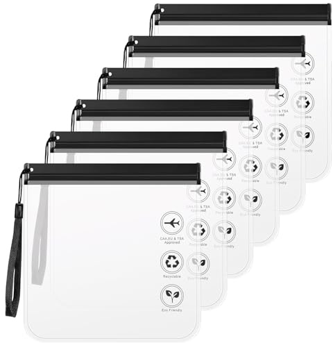 Sac de Liquide Transparent Avion – Lot de 6 Pochette Étanche & Pochette Transparente Zippée 20x20cm,Organiseur de valise， Kit Voyage Avion Cabine, Sac Zippé Transparent