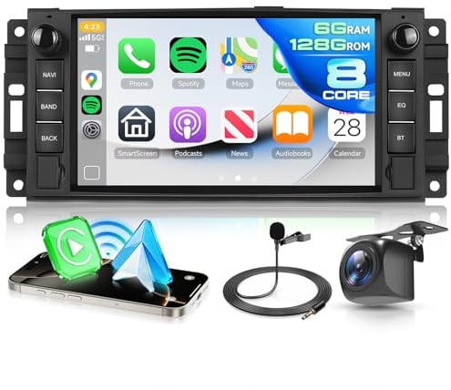 Hodozzy 6G+128GB 8-Core Android Autoradio für Jeep Compass Wrangler/Chevrolet/Chrysler/Dodge mit Wireless Carplay Android Auto, 2 Din 7 Zoll Touchscreen Bluetooth Navi WiFi RDS Radio Rückfahrkamera