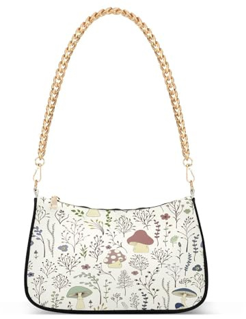Ksajwzf Schultertasche für Damen, Hobo-Tragetasche, Handtasche, niedlicher Pilz, Wildpflanze, kleine Clutch, Geldbörse mit Reißverschluss, Pilz
