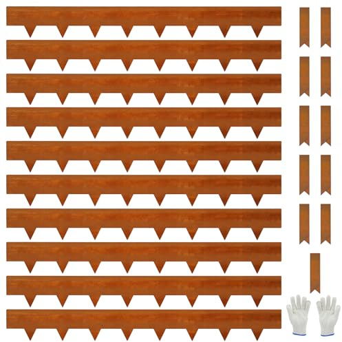 10er-Set Cortenstahl Rasenkante 100x15cm 10m gesamt 11 Erdclips#LYLB65RT-DE | Cortenstahl, vorpatiniert, wetterfest, rostbeständig, langlebig