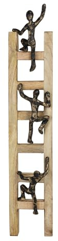 Moritz Skulptur Rise Schwarz-Gold 57,5 cm – Kletterer auf Leiter Holz | Aluminiumfiguren, Statue zum Hinstellen oder Aufhängen, Filzvlies, Büro, Motivation, Teamgeist, Geschenkidee, 0,7 kg