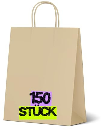 Inoverse 150 Stück Geschenktüten mit Papierkordel, 45+17x48 cm, Papiertüten mit Henkel – Braun, Papiertragetaschen, stabile Kraftpapiertüten für Einkauf, Geschenk, Party & DIY