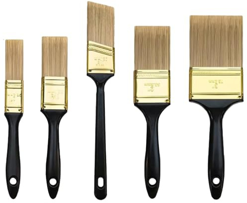 Paint Brushes, 5 Pack High Value Multi Use (3 2 1.5 1 Flat & 1.5 Angled) Paint Brush Set for Home Furniture Fences Wall Trim