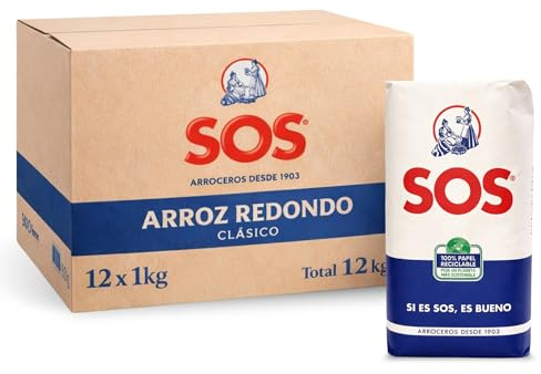Arroz SOS Redondo, Arroz blanco, arroz de grano redondo, Arroceros desde 1903, Tiempo de cocción 13 minutos, el arroz que tienes de toda la vida en tu casa, Contiene 12 unidades de 1 Kg