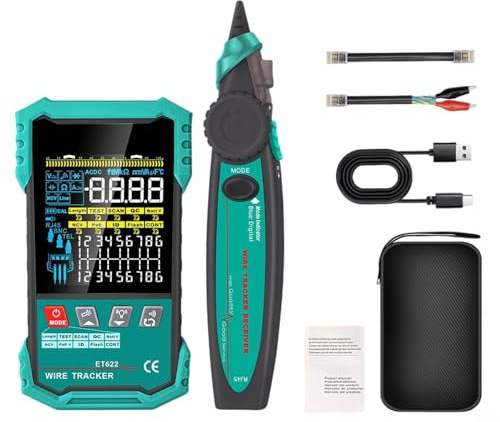 Puupaa 2-in-1 Netzwerkkabel-Tester und Multimeter, RJ45-Detektor mit 2,5-400 m Längenmessung, digitales LCD-Display für Ethernet-Telefonkabel (ET622)