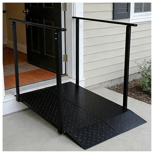 115cm Wheelchair Ramp with Handrails | 454kg Capacity Black Non-Slip Ramps, 85cm Wide Heavy Duty Handicap Ramp for Home Steps, Doorways, Threshold