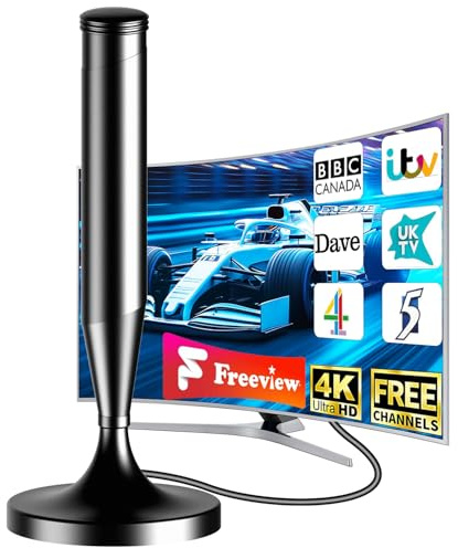 Indoor Freeview HD Aerial, Digital TV Antenna with Magnetic Base, UHF/VHF Reception, Plug & Play HDTV Aerial for Smart TVs, Older TVs & DVB-T/T2 Systems, 5M Cable