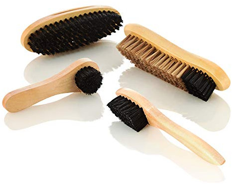 Kerafactum® – Elegante Cepillos Cepillos para limpiar Zapatos Juego de cepillos 4 clásica de madera natural y cerdas naturales para la limpieza Cuidado Piel para zapatos y botas – Shoe Brush Mix