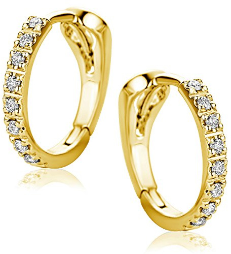 Orovi Schmuck Damen 0,10 Ct Diamant runde Creolen besetzt mit 16 natürlichen Diamanten im Brillantschliff Zeitlose klassische Ohrringe aus Gelbgold 18 Karat(750) Gold, Kreolen-Durchmesser 12mm
