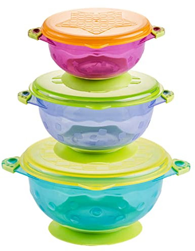 Jzhen 3 Pcs Bol para Bebé con Ventosa, Cuencos con Tapa y Ventosa Antideslizante para Bebé y Niños, Bol Sellado con Tapa Alimentación para Bebés, Apto para el Lavavajillas y el Microondas
