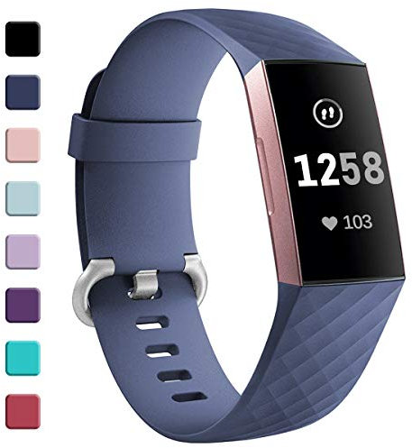 GEAK Strap Compatible for Fitbit Charge 3/ Charge 4, Adjustable Classic Replacement Wristband Activity Tracker Women Men, Small BlueGrey